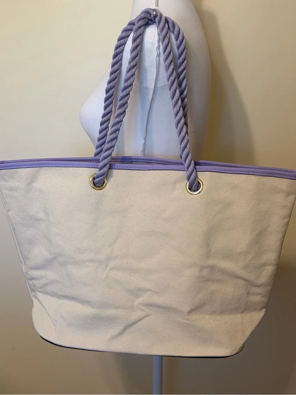 Victoria's Secret Cream and Lavender Canvas Tote Bag